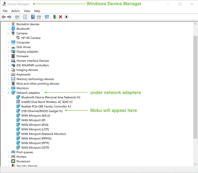 RNDIS network port for Moku 2